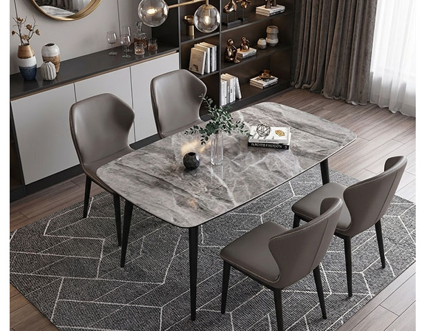 TABLE A MANGER EN MARBRE 4 PLACES REF T09 COULEUR GRIS/NOIR 140X80
