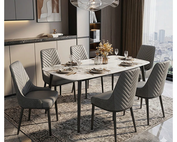 TABLE A MANGER EN MARBRE 6 PLACES REF T-655 GRIS/BLANC NOIR 160X80