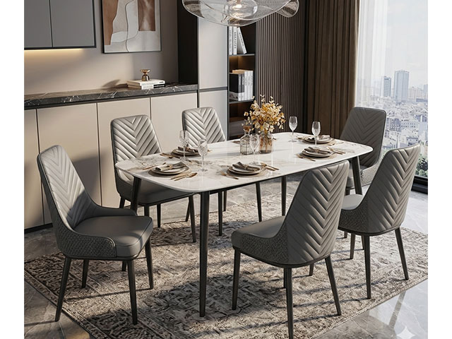 TABLE A MANGER EN MARBRE 6 PLACES REF T-655 GRIS/BLANC NOIR 160X80