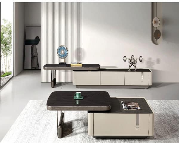 MEUBLE TV REF DK16-2680+TABLE BASSE REF DK016-1400 GRIS/MARON/BEIGE Z