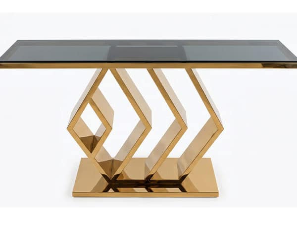 CONSOLE DE DECORATION EN VERRE REF H007 BEIGE DORE 1500x400x850