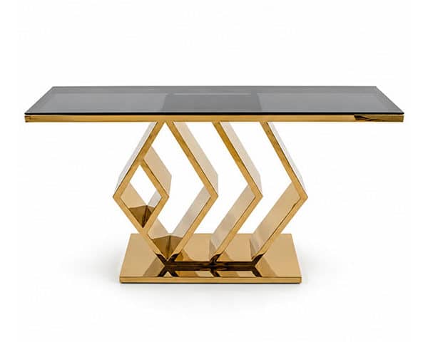CONSOLE DE DECORATION EN VERRE REF H007 NOIR DORE 1500x400x850