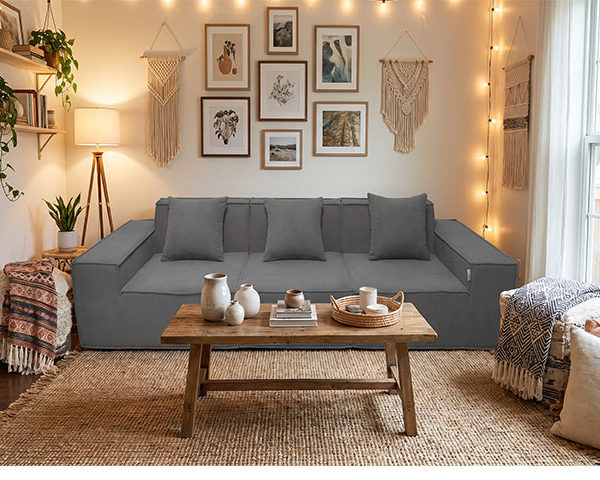 CANAPE COMPRESSE TISSU 3 PLACES QS-005 COULEUR 2405-02 GRIS FONCE