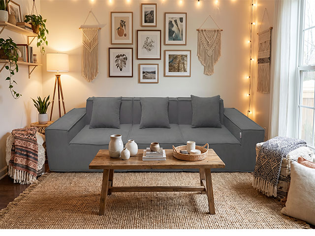 CANAPE COMPRESSE TISSU 3 PLACES QS-005 COULEUR 2405-02 GRIS FONCE