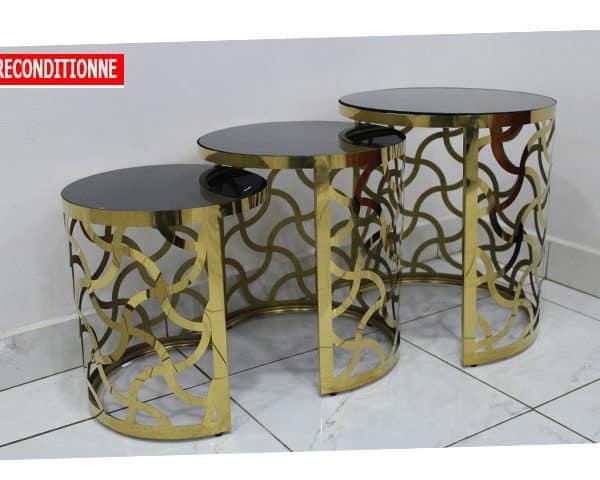 TABLE DE COIN REF F014 47X47X3 COULEUR NOIR/DOREE 3 PCES RECOND