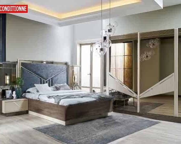 CHAMBRE A COUCHER 180X200 COMPLETE VALENTINA COULISS MARON/BEIGE RECO