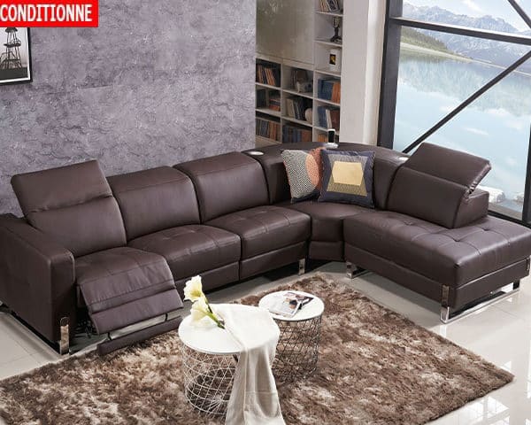 SALON CUIR 6 PLACES ANGLE FM280 OPUS COULEUR MARRON FONCE LA04 RECOND