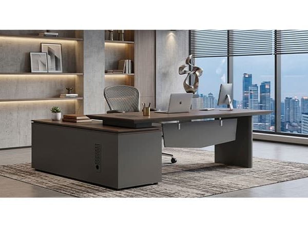 BUREAU DIRECTION+RETOUR L OZ 3121-20 2000*1600*760 CLR EBONY+IRON GRI
