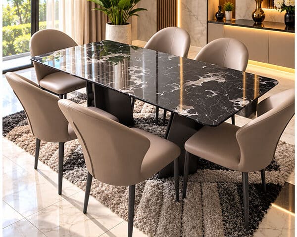 TABLE A MANGER EN MARBRE 6 PLACES REF 3812 COULEUR NOIR/GRIS
