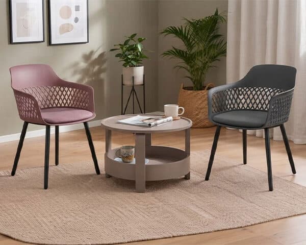MASTEROFFICE 19 TABLE TETE A TETE RONDE EN PLASTIQUE REF 636 COULEUR GRIS 65X56X16