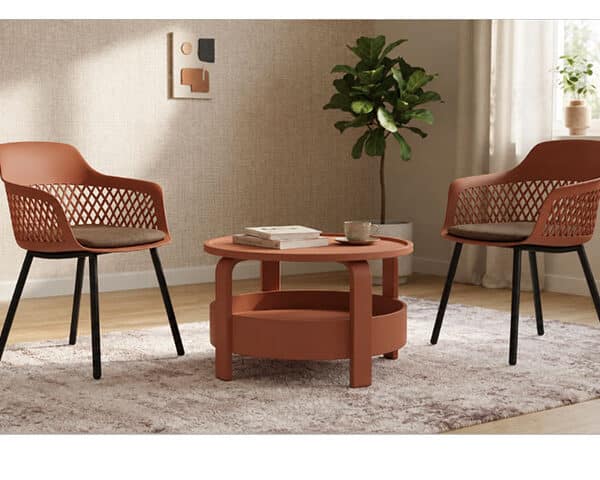 TABLE TETE A TETE RONDE EN PLASTIQUE REF 636 COULEUR ORANGE 65X56X16