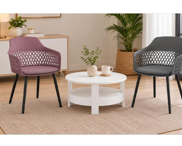 TABLE TETE A TETE RONDE EN PLASTIQUE REF 636 COULEUR BLANC 65X56X16