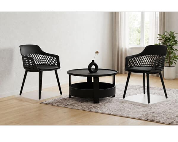 TABLE TETE A TETE RONDE EN PLASTIQUE REF 636 COULEUR NOIR 65X56X16