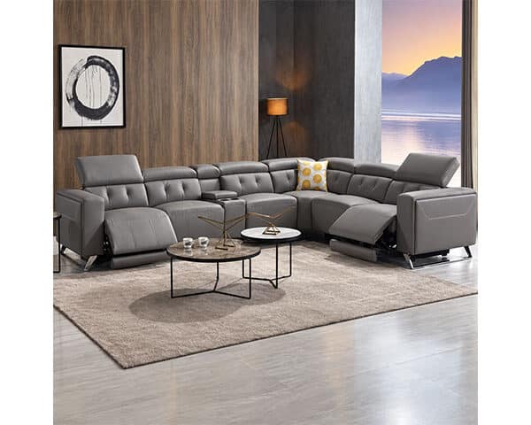 SALON CUIR 6 PLACES ANGLE FM382 RYDELL COULEUR GRISE 2089